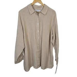 Foxcroft NYC Journey LS Linen Shirt 18W Driftwood Beige Button Down NWT